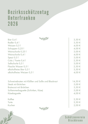 Speisekarte zum 74. Bezirksschützentag